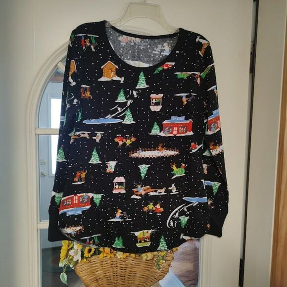 New Old Navy Black Christmas Designed Thermal Knit Pajama Set Size Women's L - Picture 1 of 3